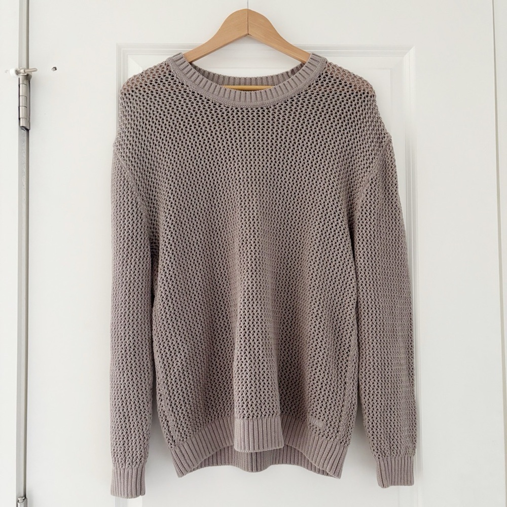 TNA Aritzia Alameda Organic Cotton Crewneck Open Knit Sweater Neutral Minimalist